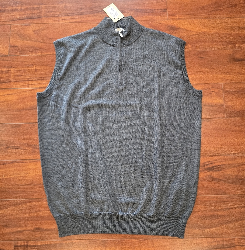 Peter Millar Men's Charcoal Autumn Crest Quarter-Zip Vest Size M